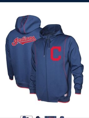 Stitches Cleveland Indians Full Zip Hoodie Jacket Men's Large Blue MLB Baseball